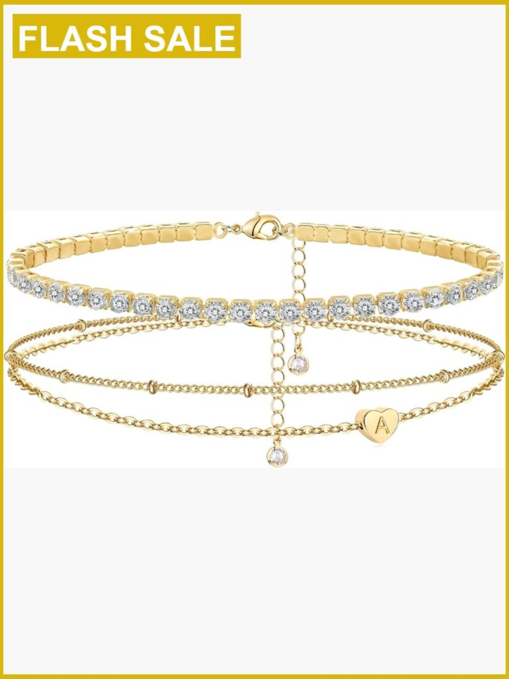 14K Gold Plated Initial Bracelet Set Trendy Dainty Heart Letter Bracelet Stack